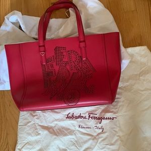 Ferragamo Bonnie leather tote in red, lightly used
